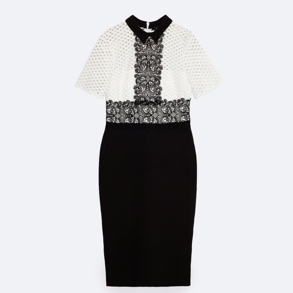 🛍️2for$20🛍️ [s] ZARA Dress white lace topped black with collar - Picture 3 of 13